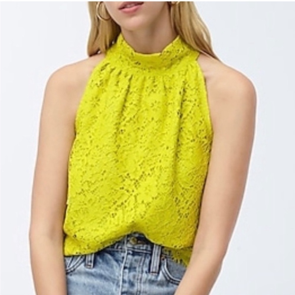 NWT J. Crew Chartreuse Tie Neck Lace Top #AG853